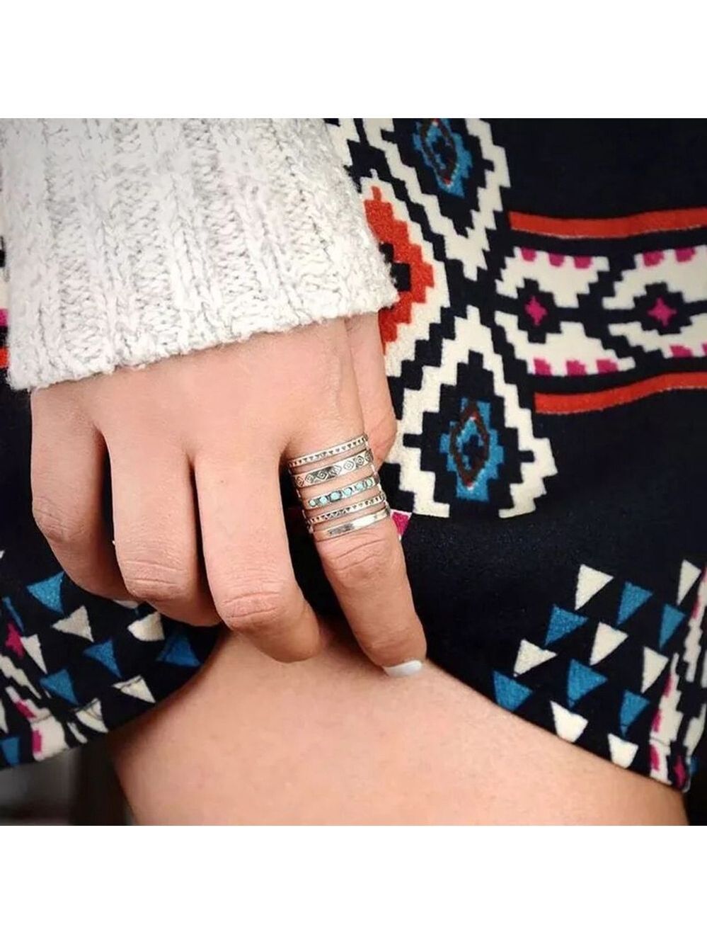 Retro, Boho Turquoise One Piece Ring Sz 7
